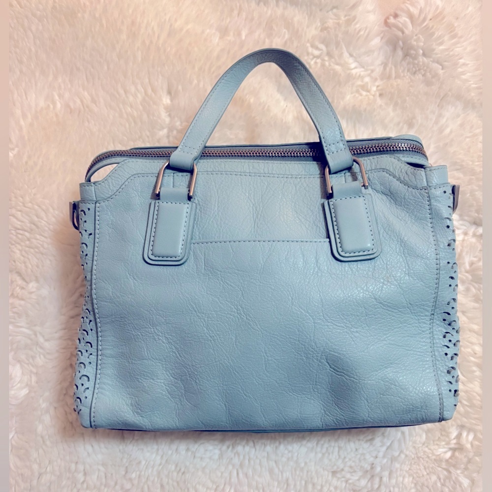 FOSSIL Leather Purse in Mint Green Two Handled Purse With Scalloped Design Sides